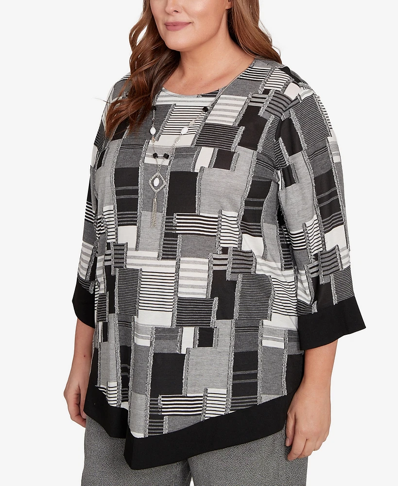 Alfred Dunner Plus Solid Patchwork Top
