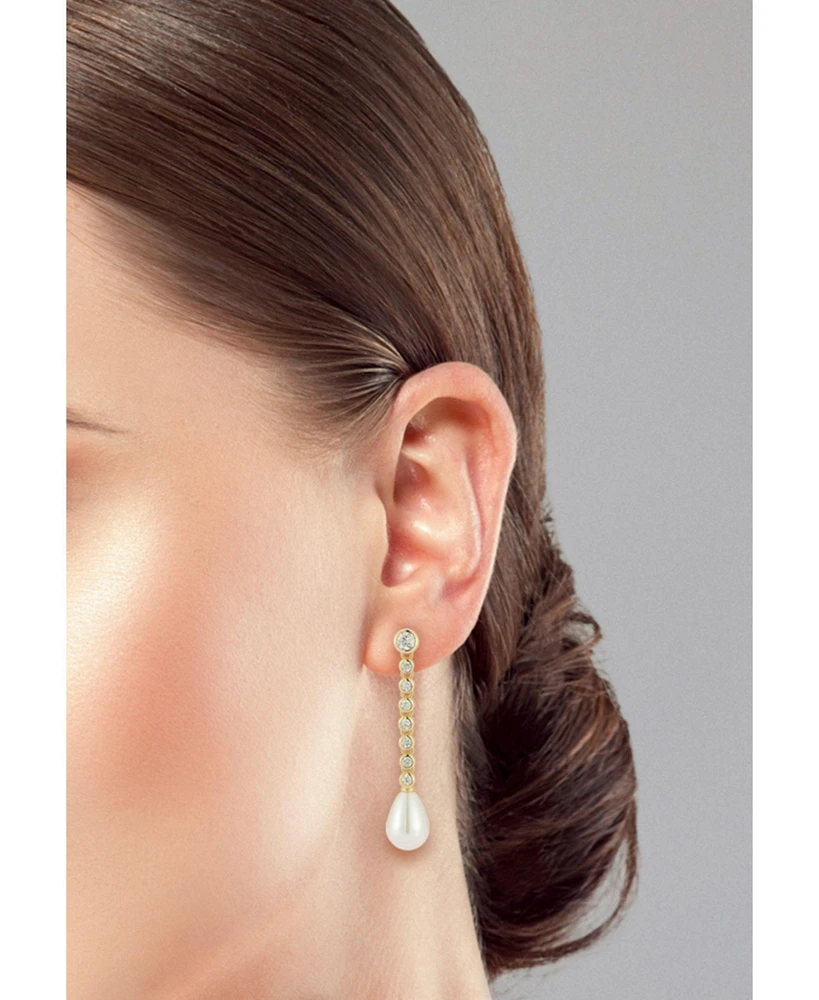 Rachel Zoe 14K Gold Plated Sterling Silver Tennis Pearl Drop Earrings