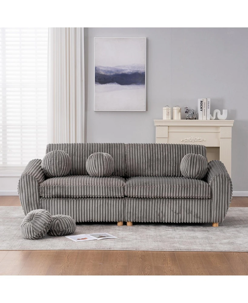 84" Grey Corduroy Sofa Couch