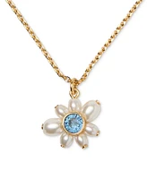 Kate Spade New York Gold-Tone Cubic Zirconia & Imitation Pearl Flower Pendant Necklace, 16" + 3" extender