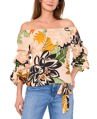 Vince Camuto Women's Floral Off-The-Shoulder Bubble 3/4-Sleeve Tie-Front Blouse
