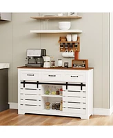 53" Farmhouse Buffet Cabinet with Sliding Barn Doors and Drawers