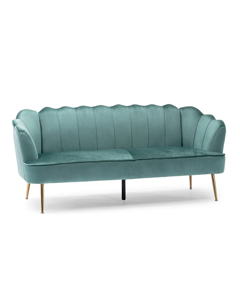 Modern Glam Velvet 3-Seater Sofa With Channel Stitching And Gold Legs