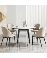 33.5" to 51.2" Extendable Sintered Stone Material Round White Dining Table