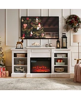 Media Console Table with Large Storage Cabinet, with 23" Fireplace Insert, for Tv Up to 70'', Modern Tv Media Entertaionment Stand, White, 65.75&