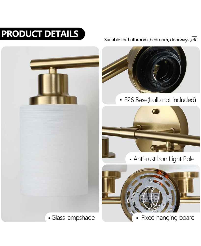 5-Light Golden Bathroom Vanity Light Fixture, Frosted Glass Shades, Modern Wall Mounted Lighting (No Bulbs)