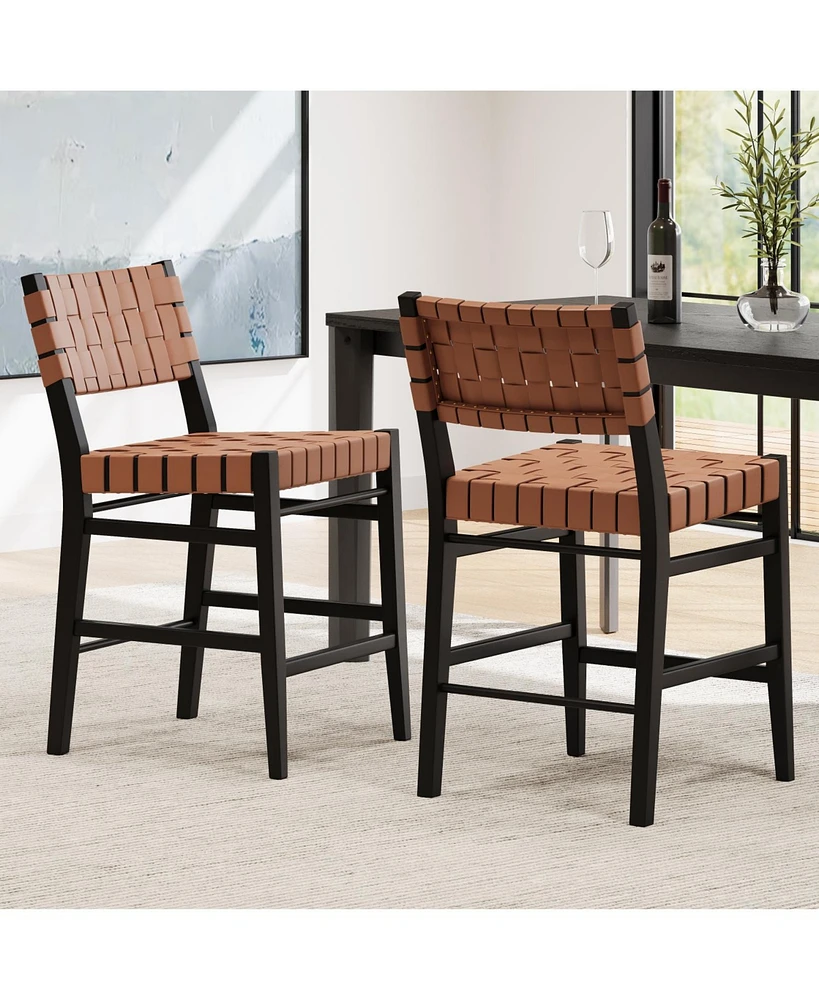 24" Classic Pu Counter Stools (Set of 2), Rubberwood Frame, Brown