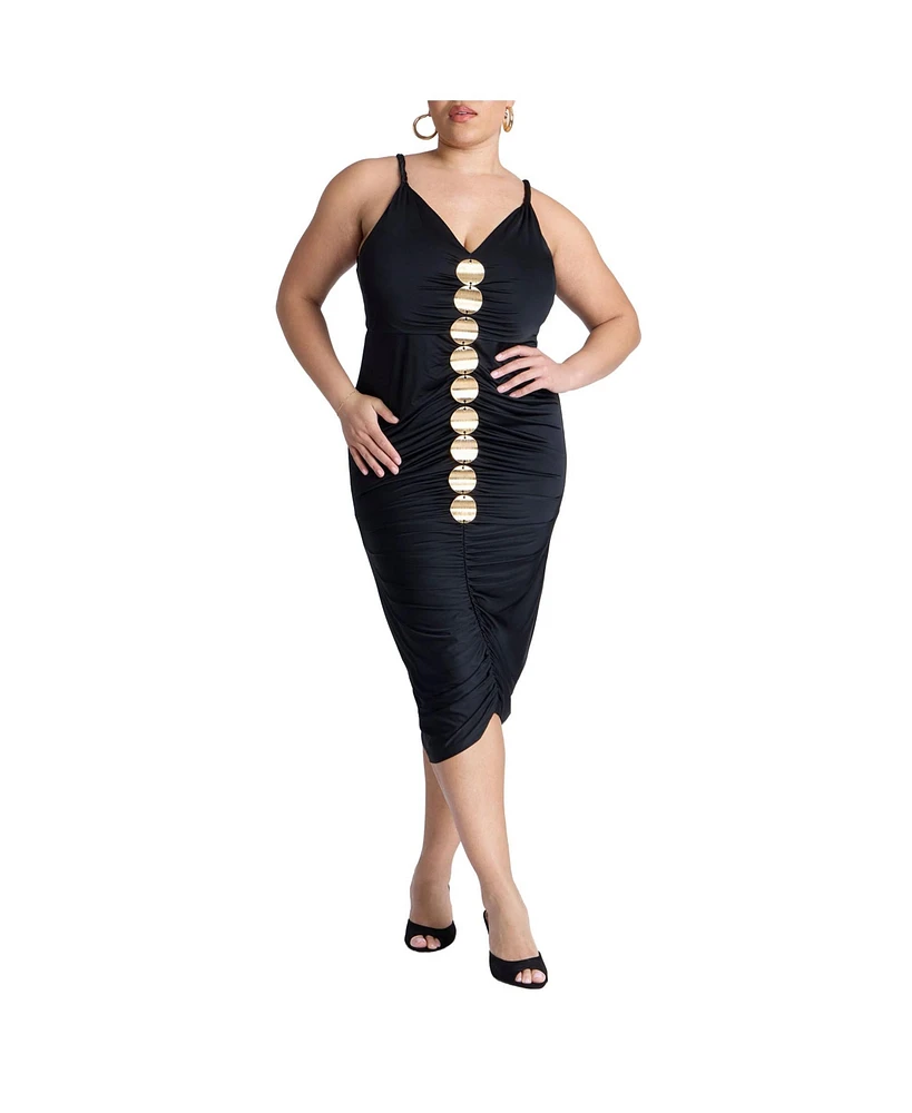 Eloquii Women's Hardware Shirred Midi Dress