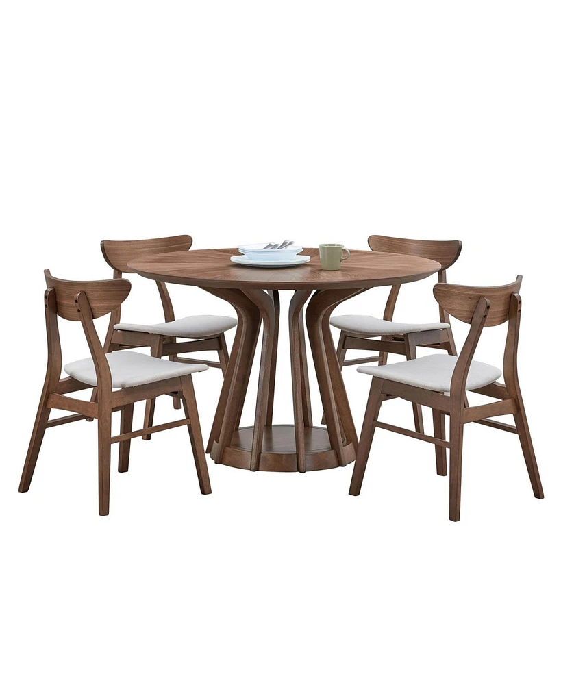 Walnut Round Dining Table for 4, Modern Pedestal Table (47.24")