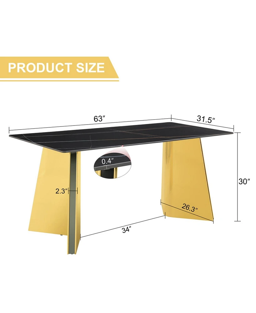 Black Marble-Patterned Dining Table with Golden Butterfly Legs (Heat-Resistant)