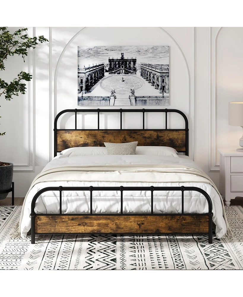 Gymax Queen Size Bed Frame Industrial Platform Bed Frame w/ Under Bed Storage