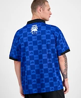 Hugo by Boss Men's Fanwear Oversized Short Sleeve Open-Collar Check Logo Graphic Polo Shirt