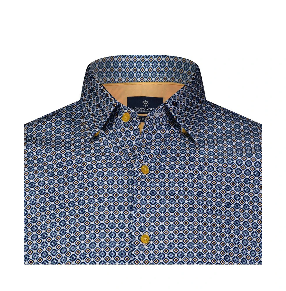 Luchiano Visconti Men's Multi Blue and Diamond Print shirt