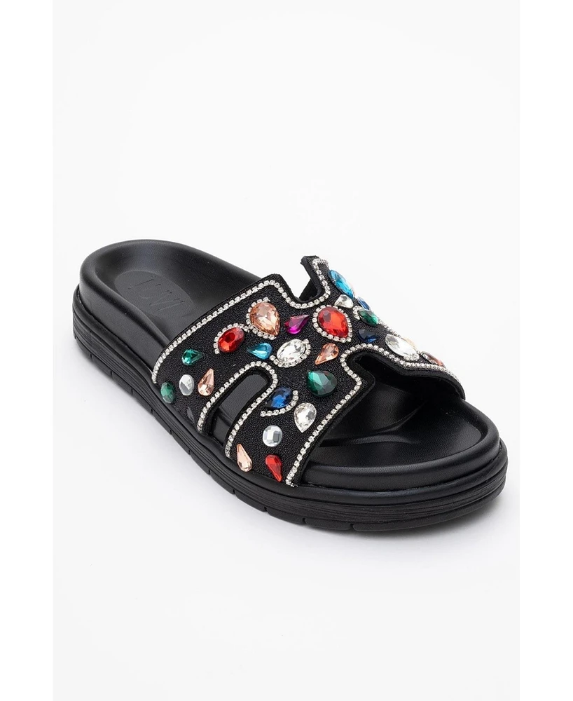 Denilla Leather Embellished Slide Sandal (Women)