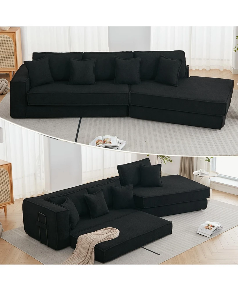 Black Lamb Velvet Folding Sleeper Sofa Bed