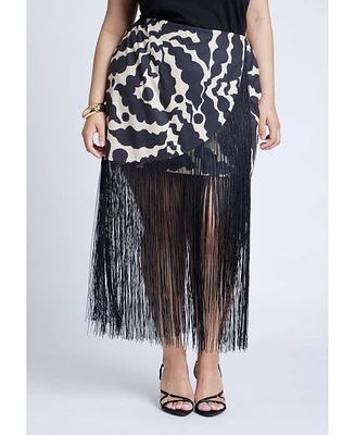 Eloquii Women's Wrap Front Fringe Mini Skirt