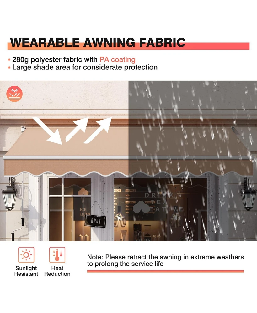 8 x 6.6 Feet Patio Retractable Awning with Manual Crank Handle-Beige