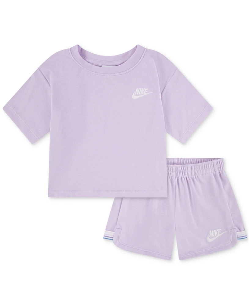 Nike Little Girls Let's Roll Towel Terry T-Shirt & Shorts, 2 Piece Set