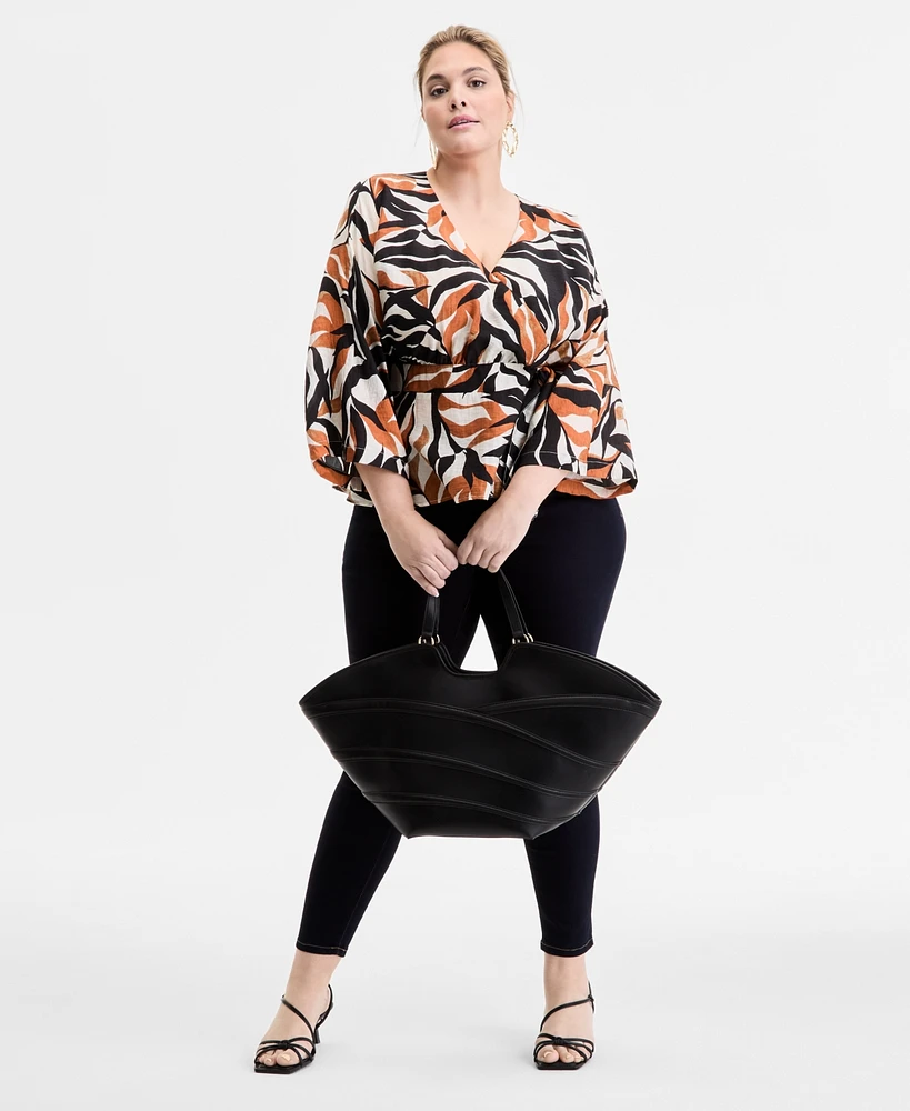 I.n.c International Concepts Plus Printed Kimono Wrap Top, Exclusively at Macy's