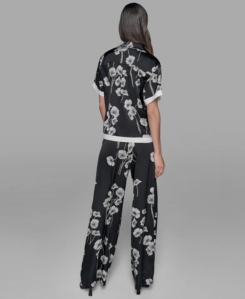 Karl Lagerfeld Paris Petite Short-Sleeve Multi-Print Camp Shirt