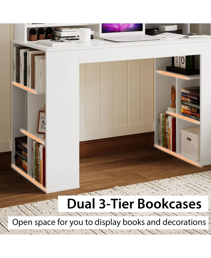 Office Computer Desk with Dual 3 Tier Bookshelf and Monitor Shelf