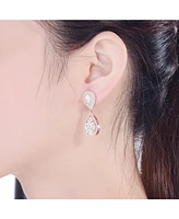 18K Rose Gold Plating with Clear Cubic Zirconia & HowLite Formal Drop Earrings