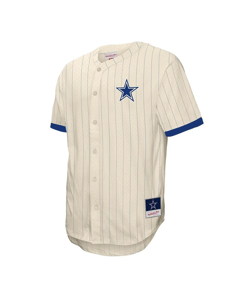 Mitchell & Ness Men's Cream Dallas Cowboys Vintage Logo Final Seconds Full-Button Mesh T-Shirt
