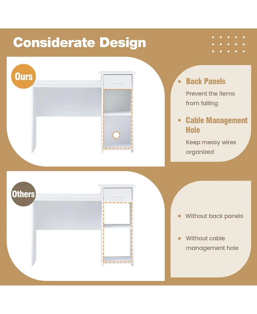 Computer Desk with Drawer Modern Laptop Pc Desk with Adjustable Shelf and Cable Hole