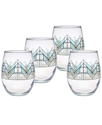 Frank Lloyd Wright Lake Geneva Tulip Stemless Wine Glasses, Set of 4