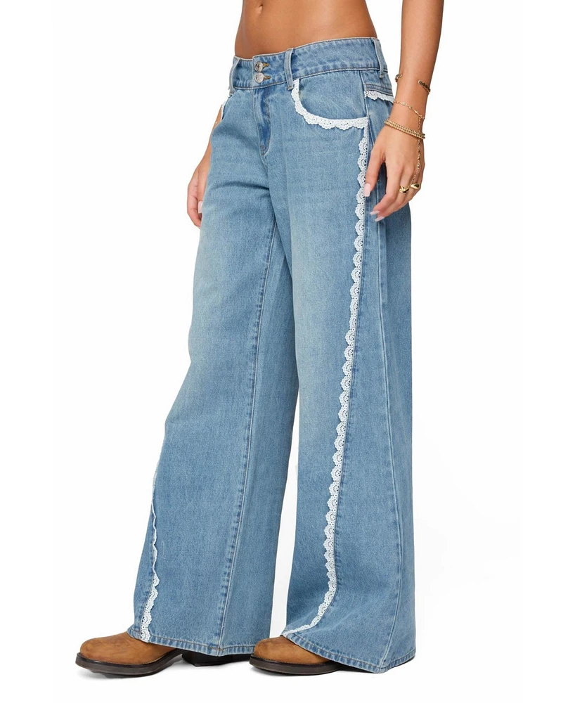 Edikted Women's Alisha Lacey Low Rise Jeans