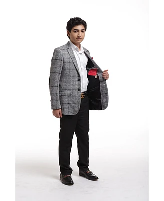 Elie Balleh Boys Wine Slim Fit Wool Checkered Blazer