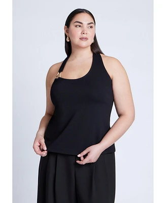 Eloquii Women's Asym Halter With Hardware Detail