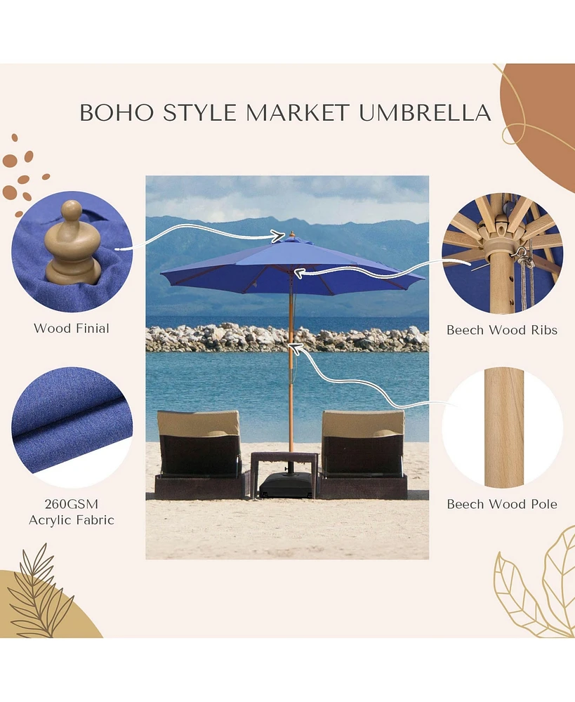 LAGarden 9Ft Patio Boho Market Patio Umbrella 260GSM Acrylic Fabric 5-Year-Non-Fading Resort Outdoor Market Hyacinth Blue