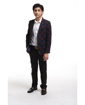 Elie Balleh Boys Black Slim Fit Checked Blazer
