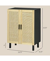 Sideboard Buffet Cabinet, Kitchen Cabinet, Coffee Bar Cabinet with 2 Rattan Doors and Adjustable Shelves