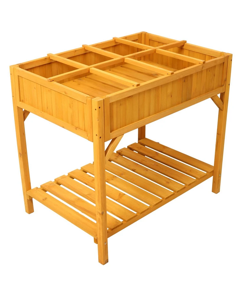 Raised Garden Bed with Legs, Wooden Elevated Planter Box with 8 Grids Divider & Protective Liner, Standing Garden Planter Bed for Vegetables Flowers H