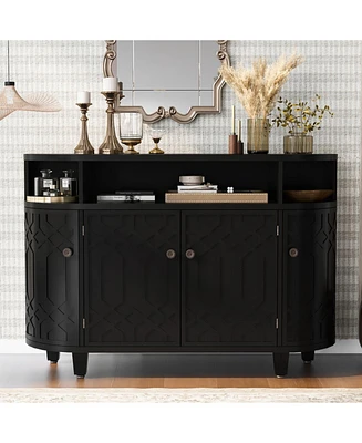 Curved Wood Storage Cabinet - 4 Doors