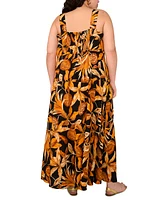 Vince Camuto Plus Tropical-Print Square-Neck Smocked-Back Sleeveless Maxi Dress