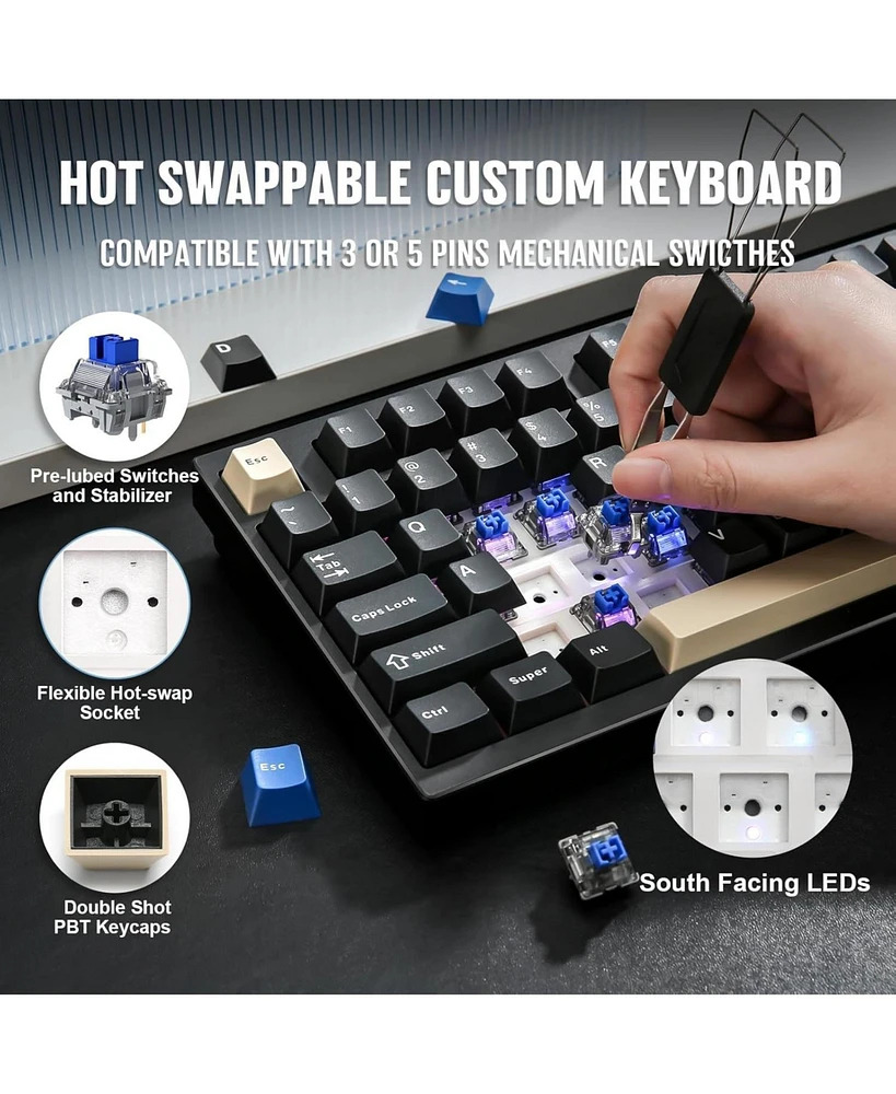 Yunzii AL75 Pro 75% Wireless Mechanical Gaming Keyboard,Full Aluminum Cnc,Bt/2.4G/Wired,Pbt Keycaps,Gasket Mounted Hot Swap,Custom Rgb Backlight