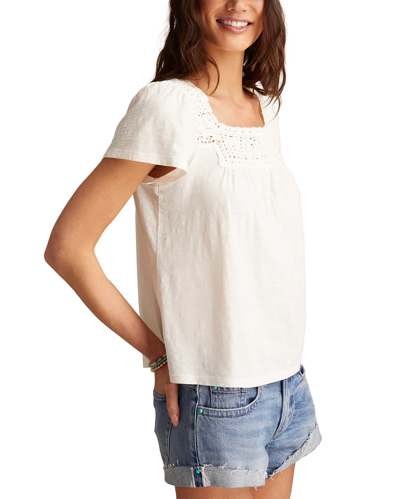 Lucky Brand Women's Cotton Crochet-Trim Top