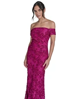 Jessica Howard Petite Soutache Floral Lace Off-the-shoulder Gown