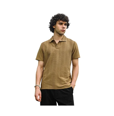 Campus Sutra Men's Ash Brown Flatten-Ruched Polo T-Shirt