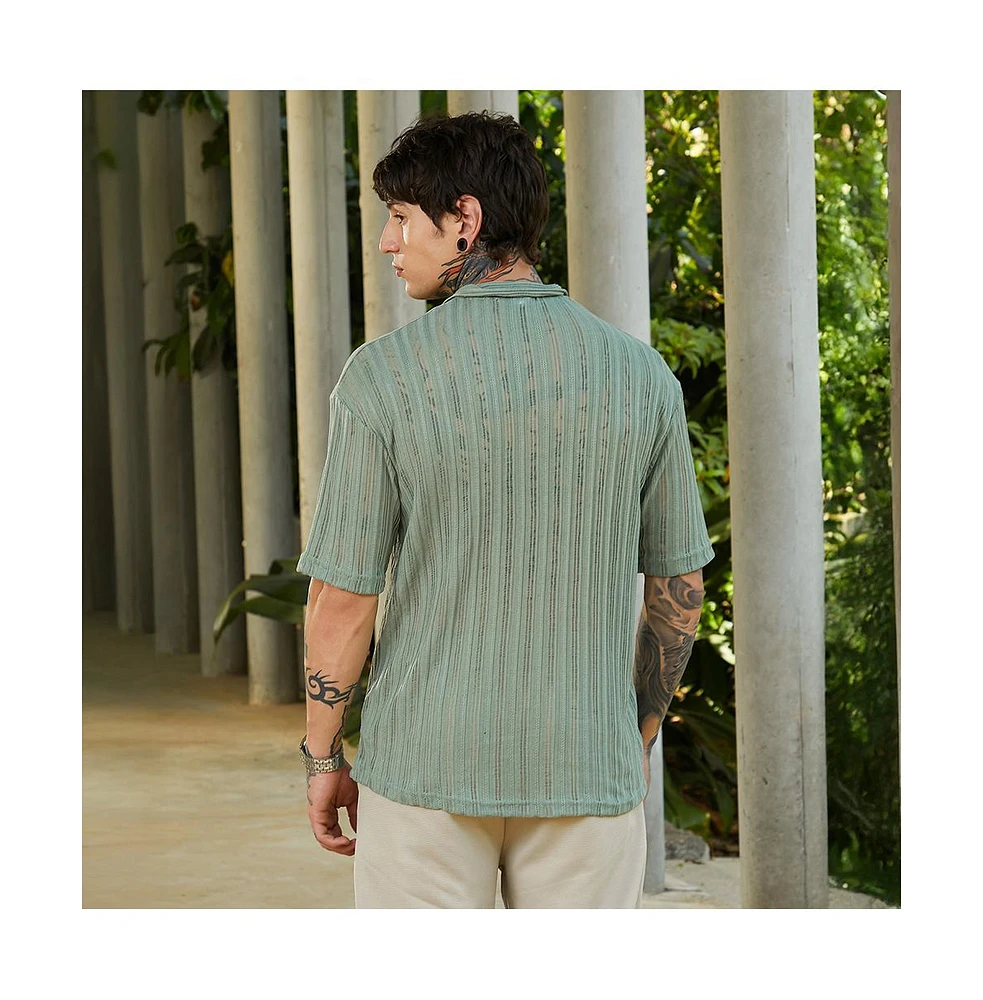 Campus Sutra Men's Sage Green Duo-Striped Relaxed Polo T-Shirt