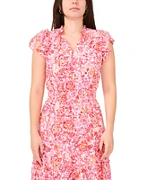Sam & Jess Petite Printed V-Neck Smocked-Waist Maxi Dress