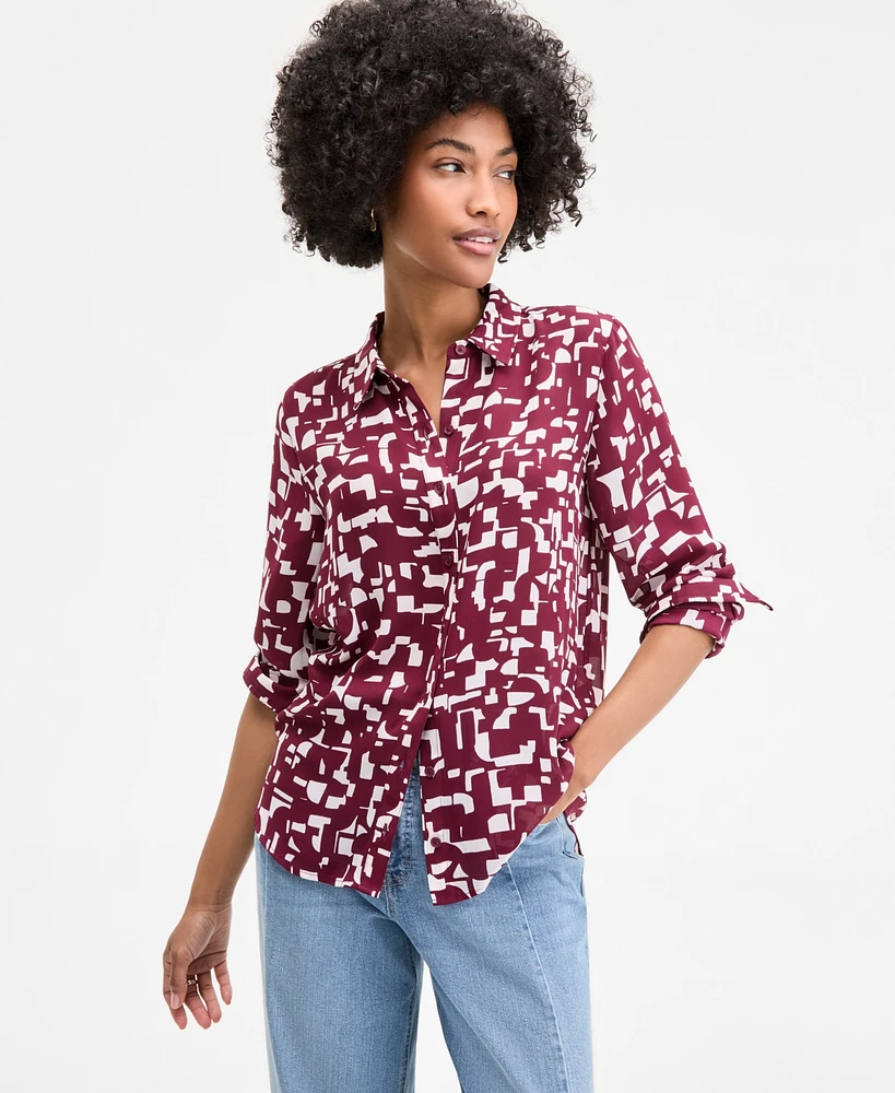 On 34th Women's Printed Silky Button-Front Shirt, Exclusively at Macy's