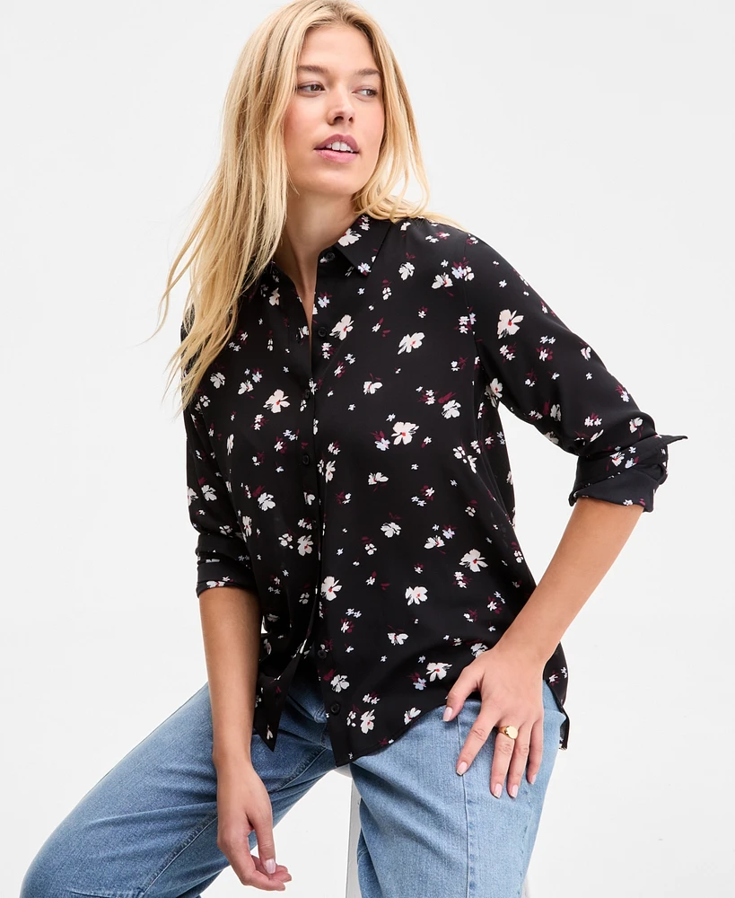 On 34th Women's Printed Silky Button-Front Shirt, Exclusively at Macy's