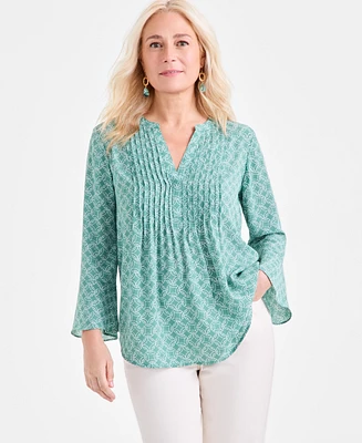 Style & Co Women's Printed Pintuck Ruffle Sleeve Top, Exclusively at Macy's