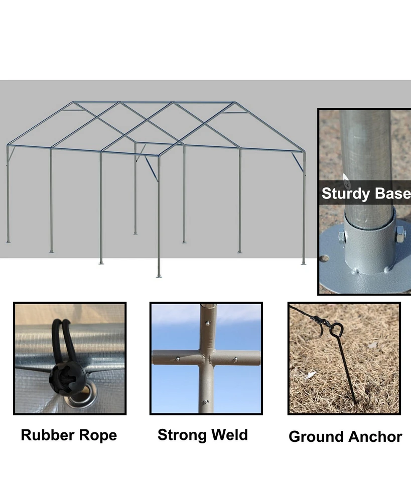 Carport Canopy 10x20 Ft - Heavy Duty Boat Car Garage