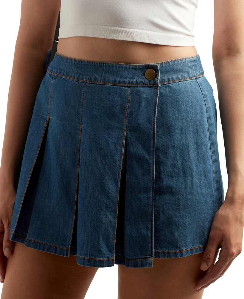 Bcx Juniors' Denim Pleated Skort