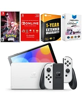 Nintendo Switch White Oled Console with Pokemon Shining Pearl, Nso 12 Month Family Membership, MightySkins Console and Controller Skin Voucher